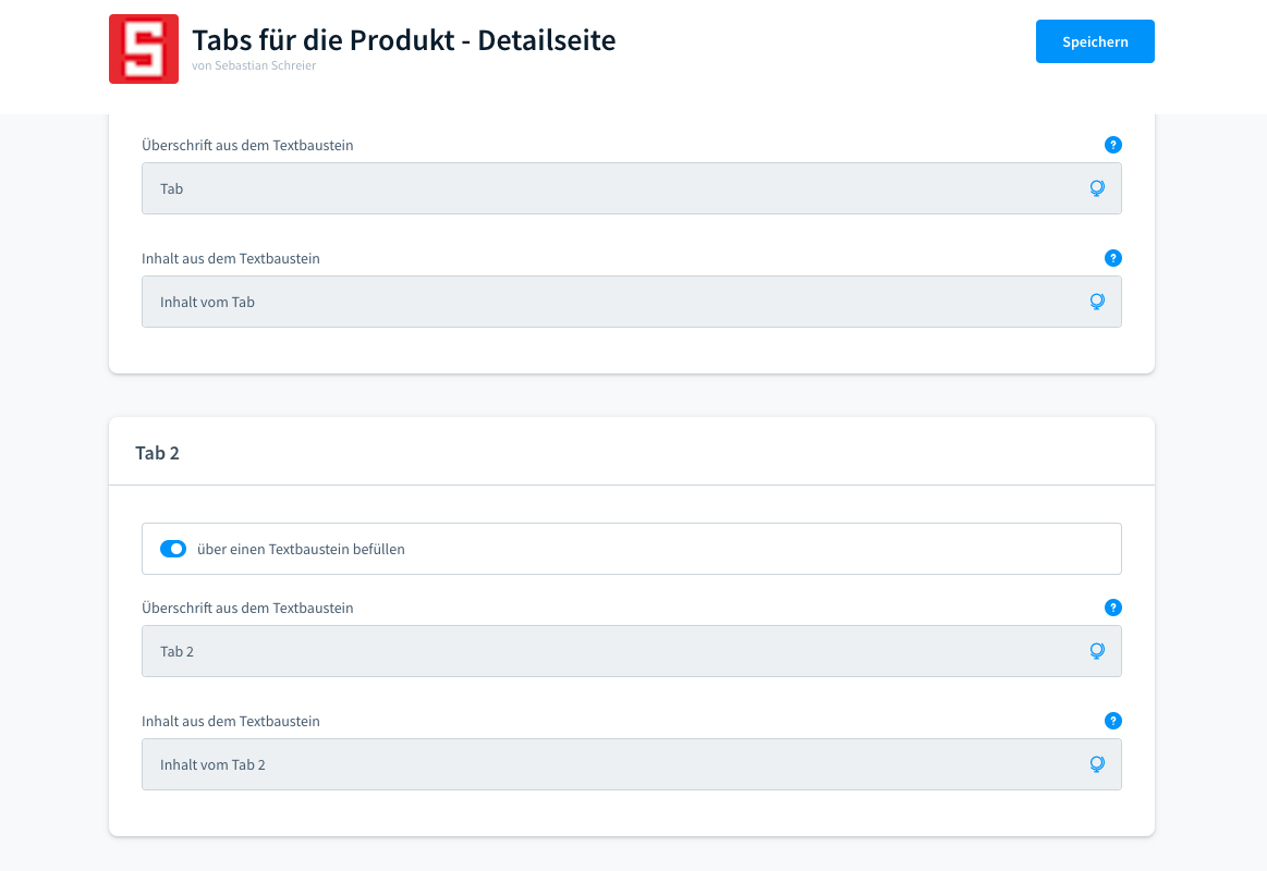 Ein Tab für die Produkt - Detailseite Ein Tab für die Produkt - Detailseite