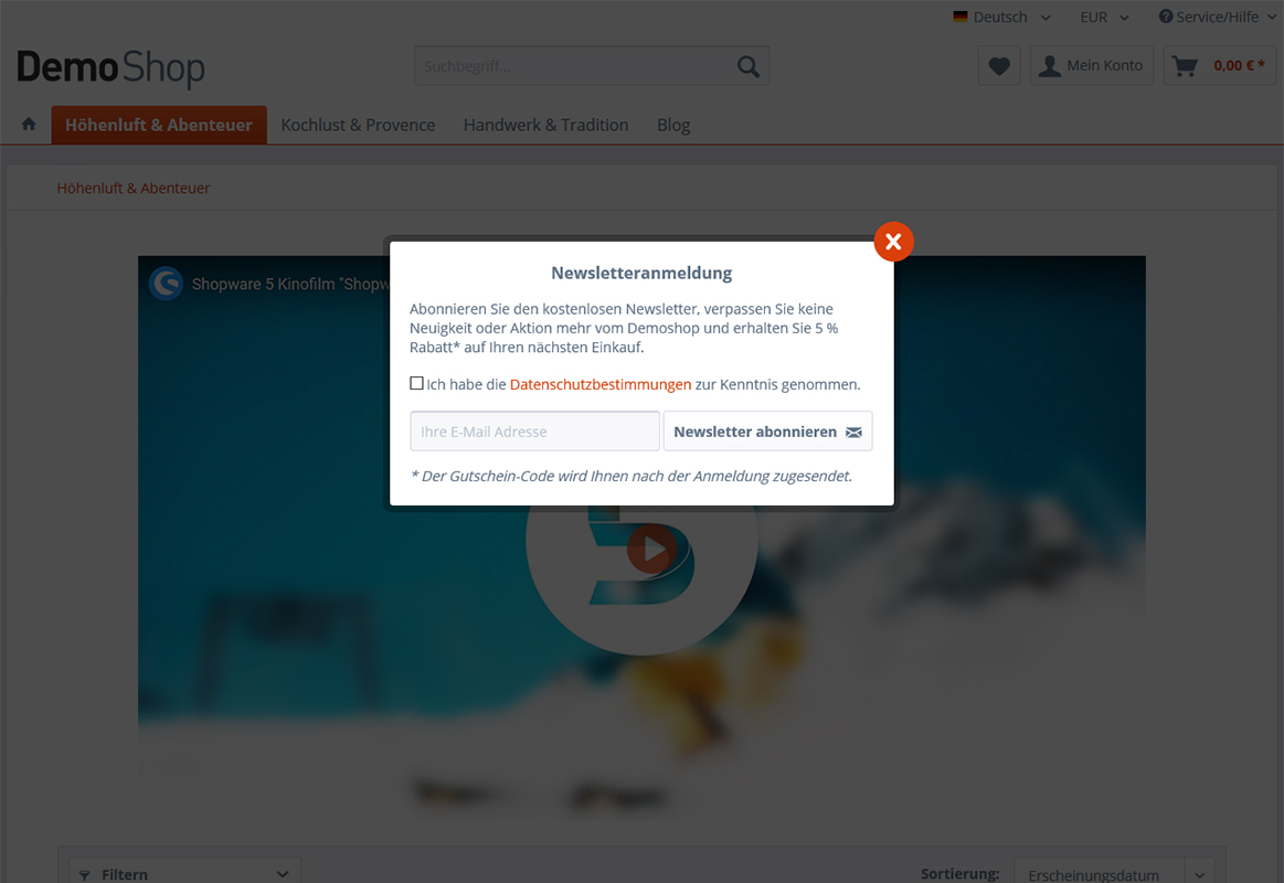 Individuelle Newsletterregistrierung in einer Modalbox (über Footer, über Zeitverzögerung oder beim Verlassen der Seite) Individuelle Newsletterregistrierung in einer Modalbox (über Footer, über Zeitverzögerung oder beim Verlassen der Seite)