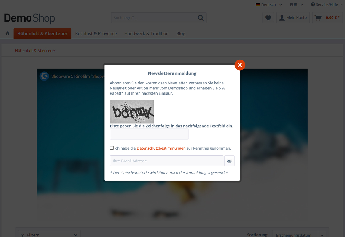 Individuelle Newsletterregistrierung in einer Modalbox (über Footer, über Zeitverzögerung oder beim Verlassen der Seite) Individuelle Newsletterregistrierung in einer Modalbox (über Footer, über Zeitverzögerung oder beim Verlassen der Seite)
