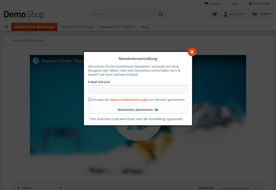 Individuelle Newsletterregistrierung in einer Modalbox (über Footer, über Zeitverzögerung oder beim Verlassen der Seite) Individuelle Newsletterregistrierung in einer Modalbox (über Footer, über Zeitverzögerung oder beim Verlassen der Seite)